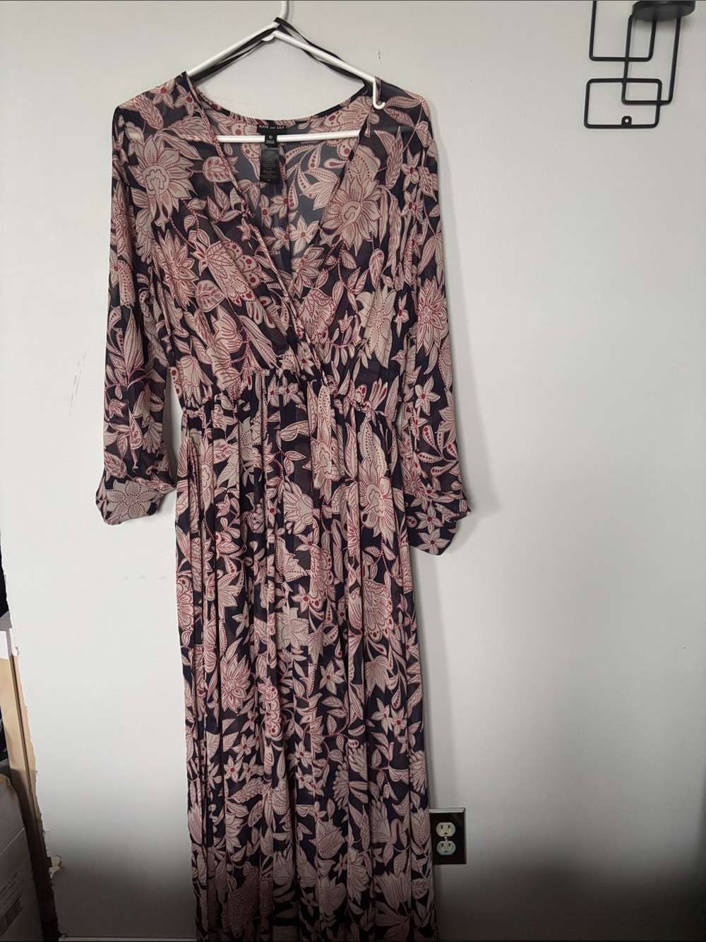 Floral Wrap High-Low Maxi Dress in Navy and Blush